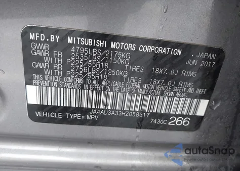 2017 Mitsubishi Outlander Se z USA, uszkodzony, nr VIN JA4AD3A33HZ058317